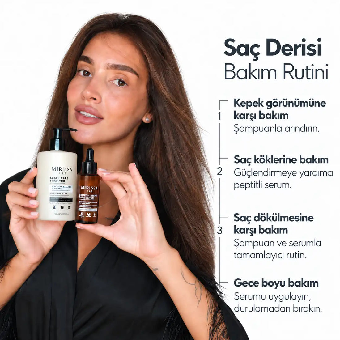 Mirissa Lab şampuan ve serum ile saç derisi bakım rutini